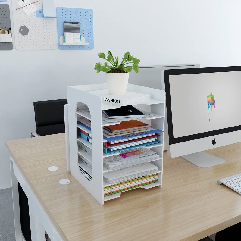 Natwind 7 Tiers Paper Organizer for Desk Desktop White File Holder Office Desk Organizer Mail Letter Tray & Paper Sorter Document Notebooks Storage Rack for Home Office School Classroom - Image 5